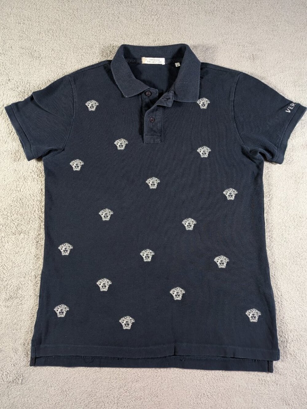 Versace Collection Navy Medusa Embroidered Cotton Polo Shirt M